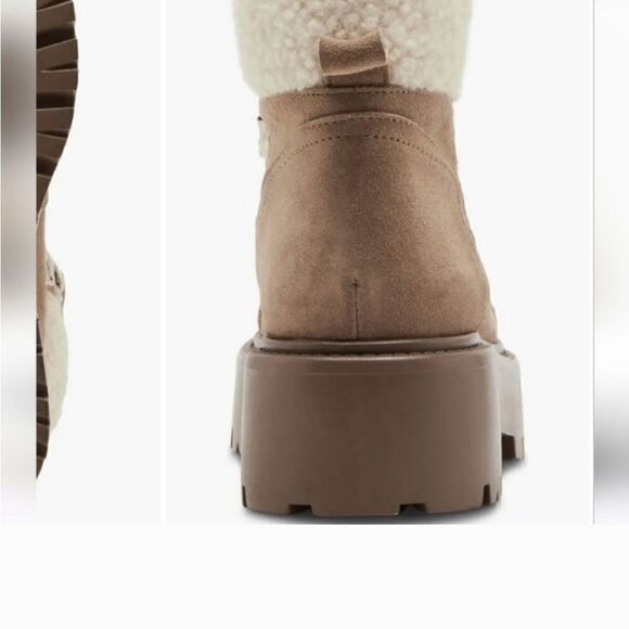 Steve Madden Reven oatmeal suede 1 1/4" stacked heel platform boots size 6 NWT - Picture 3 of 8